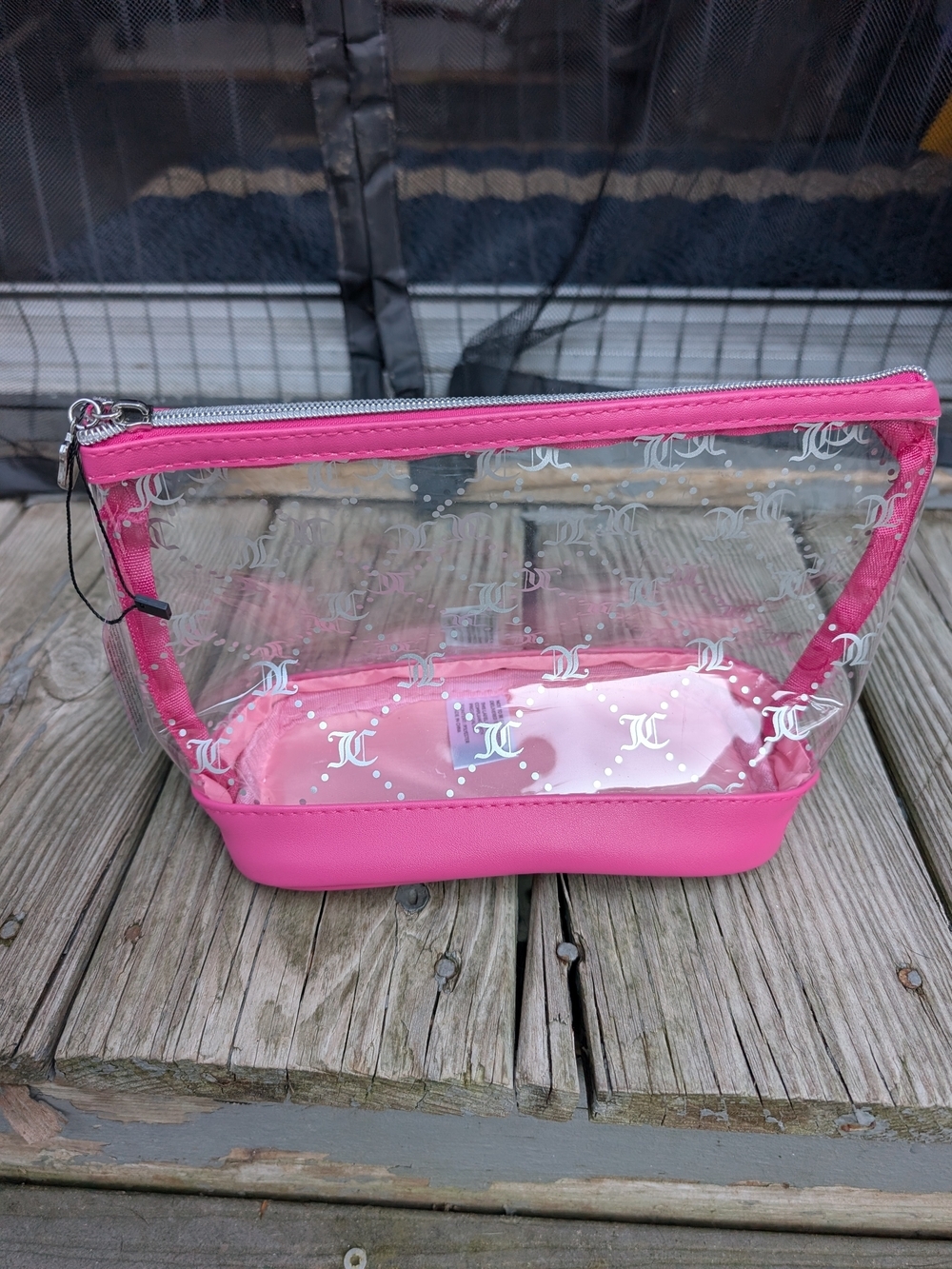 Juicy Couture Clear & Pink Monogram Cosmetic Makeup Bag / Pouch (NWOT)